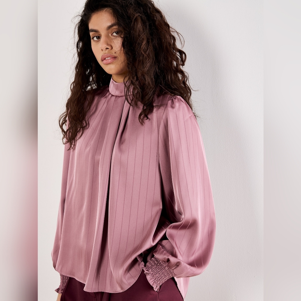 Satin Self Stripe Tie Back Top